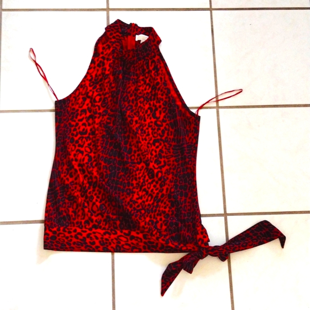 MICHAEL Michael Kors Red and Black Tie Front Blouse